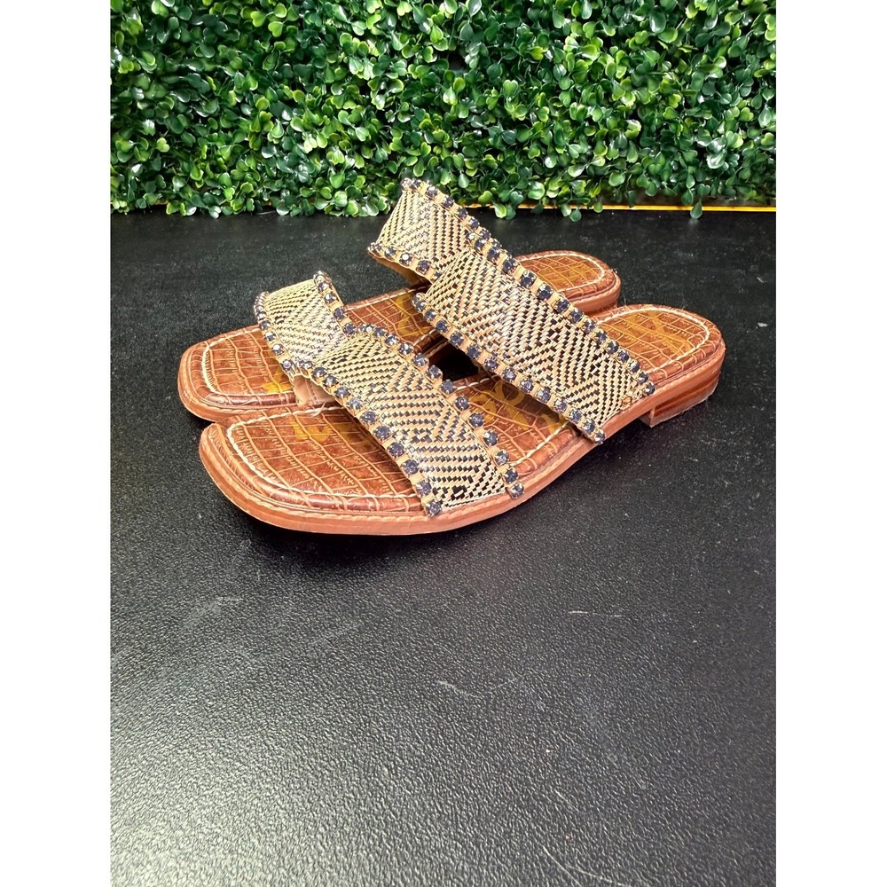Sam Edelman Hopie Sandals Womens 8.5M Beige Two Strap Slip On Square Toe Slide